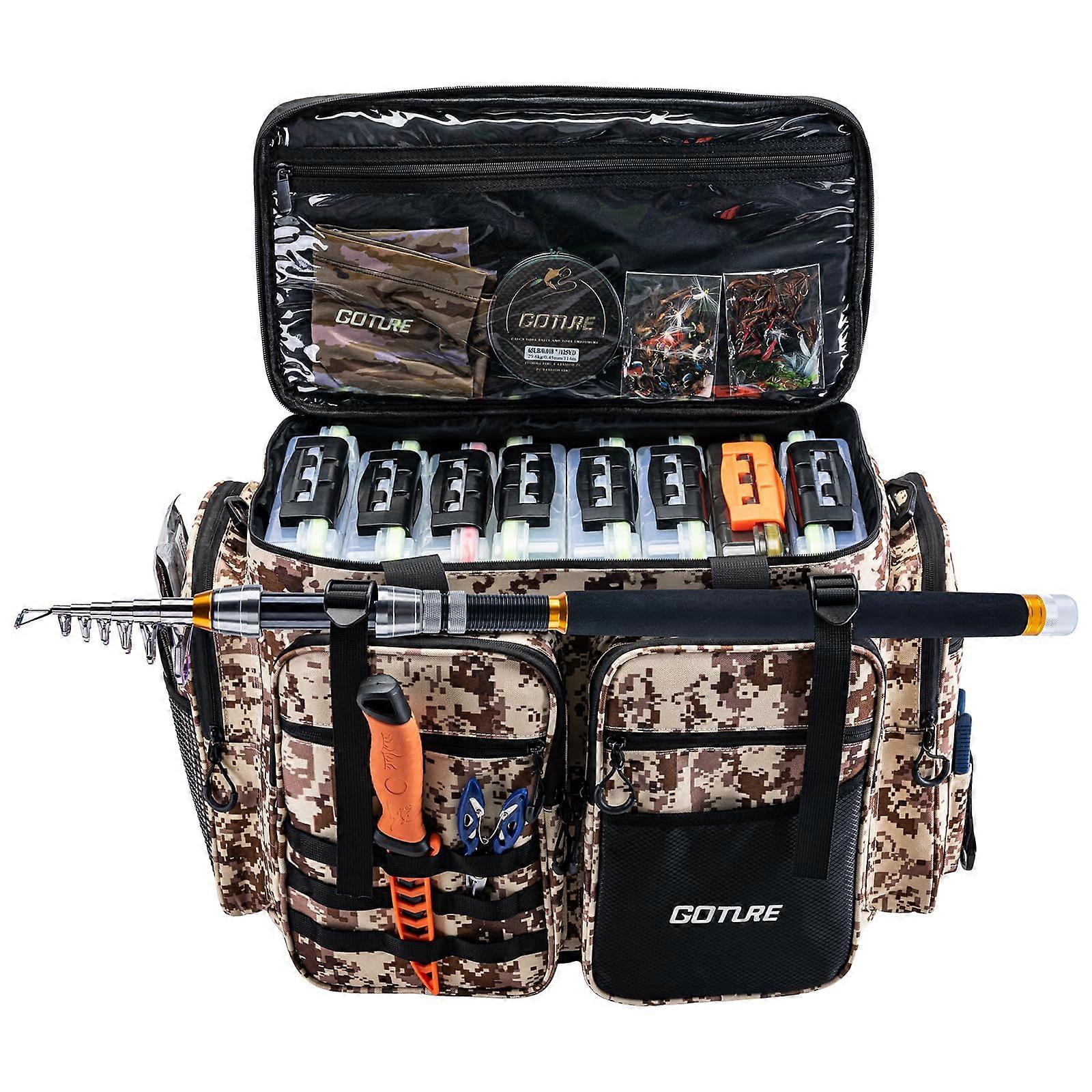 12 PCS Large Tackle Bag for Fishing Men 21.65" x 11.8" x 15.16" Waterproof Storage Organizer with Multiple Compartments