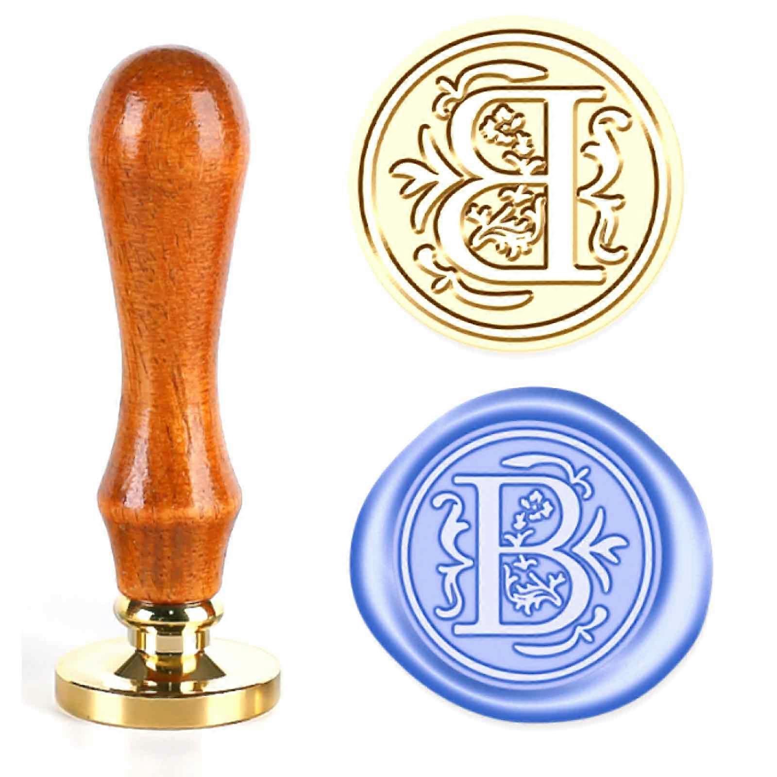 Personalisierter Wachssiegelstempel, Retro Alphabet Initialen Wachs Siegelstempel, Ihr personalisiertes Logo-Design, Messingstempel mit Holzgriff (Gold)