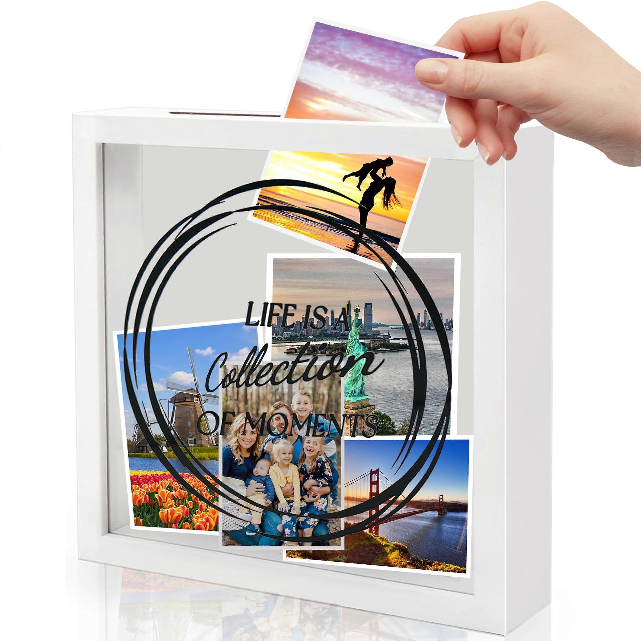 White Shadow Wood Keepsake Ticket Box With Slot Catch, 8 X 8 X 1.8 Inches, White Wall Decor And Desk Display