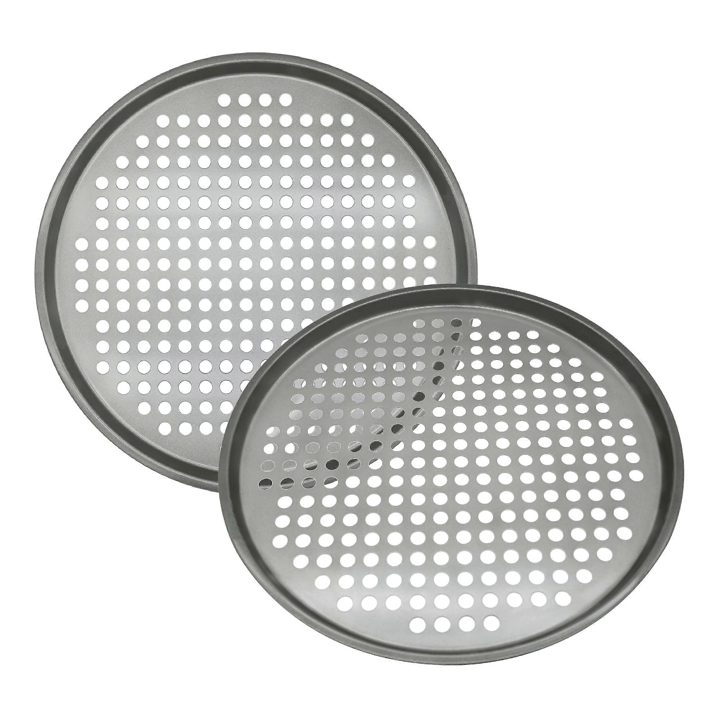 Maxi Small Pizza Pan Set of 2 – 13 Inch Non-Stick Round Pizza Tray with Holes, Scratch Resistant Steel & Aluminum for Crispy Crust