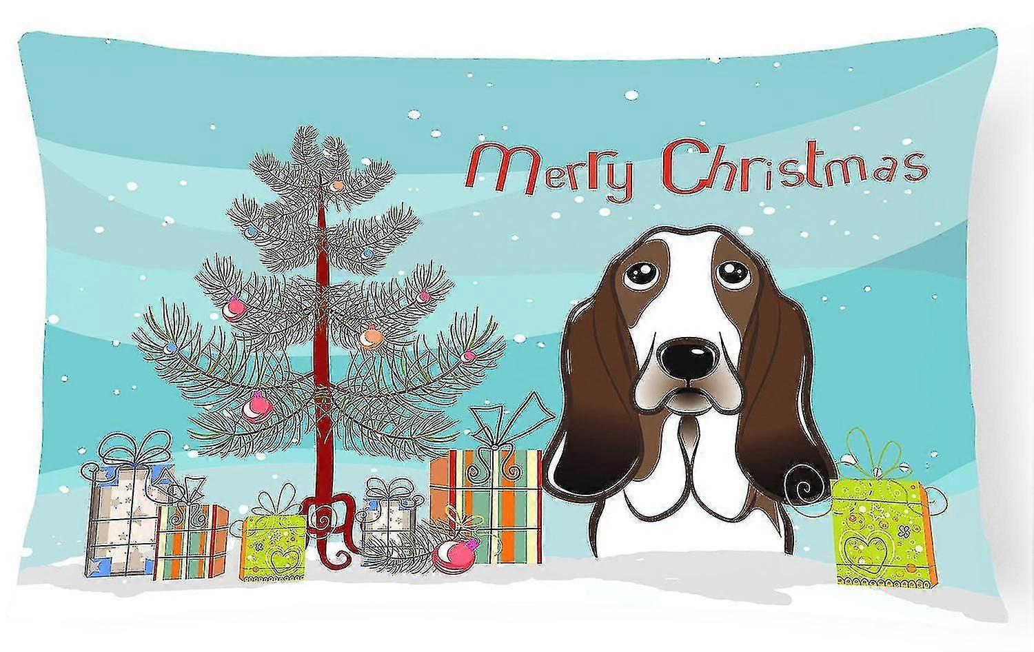 christmas Tree And Basset Hound Fabric Decorative Pillow