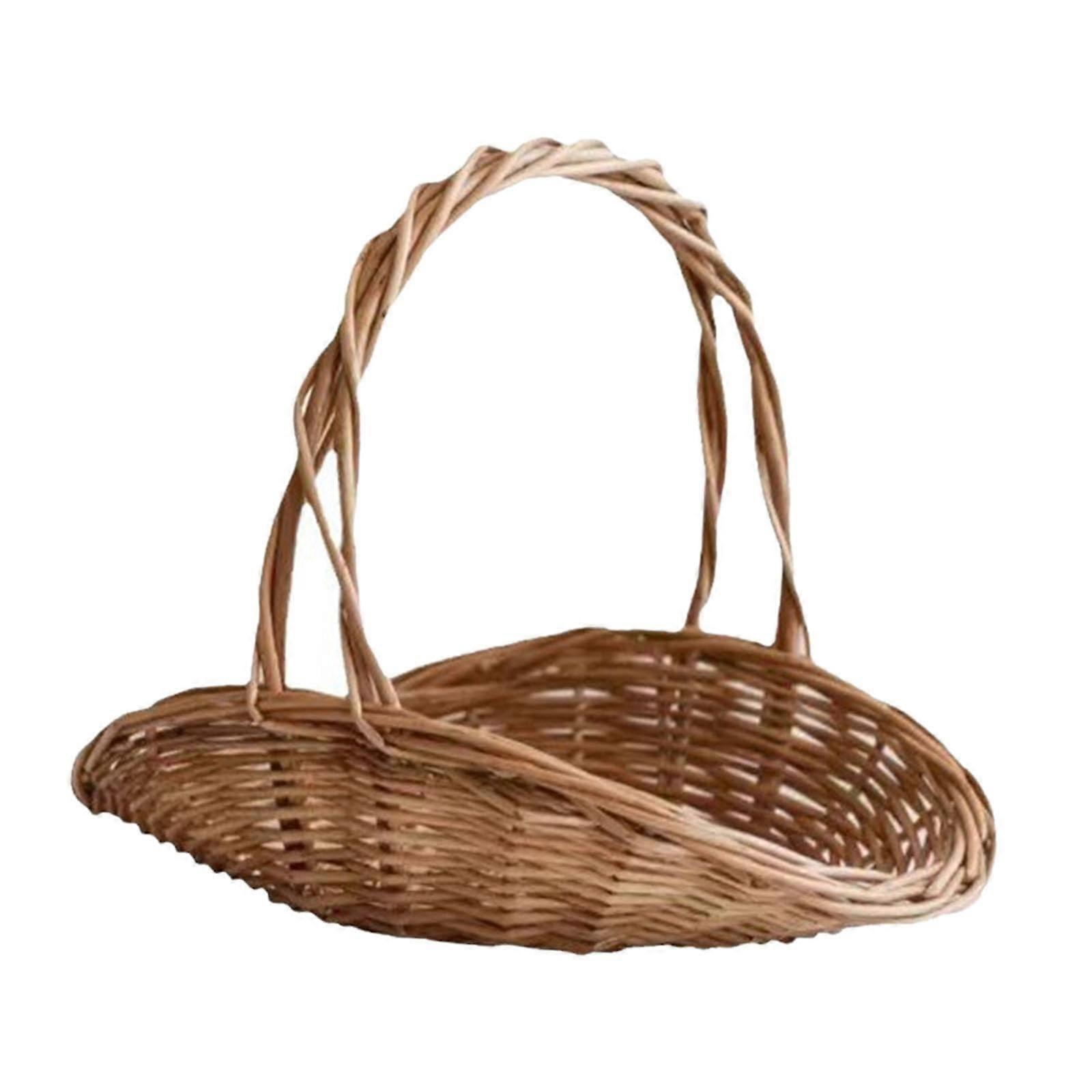 Woven Basket Wicker Picnic Basket 23cm x 16cm x 23cm Portable Rustic Flower Basket for Countryside and Park Use