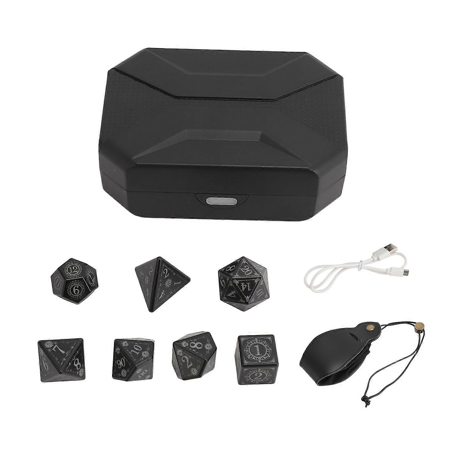 7Pcs Set Wireless Rechargeable Light Up Glowing LED Dice with Storage Bag for RPG Role Playing Table Game