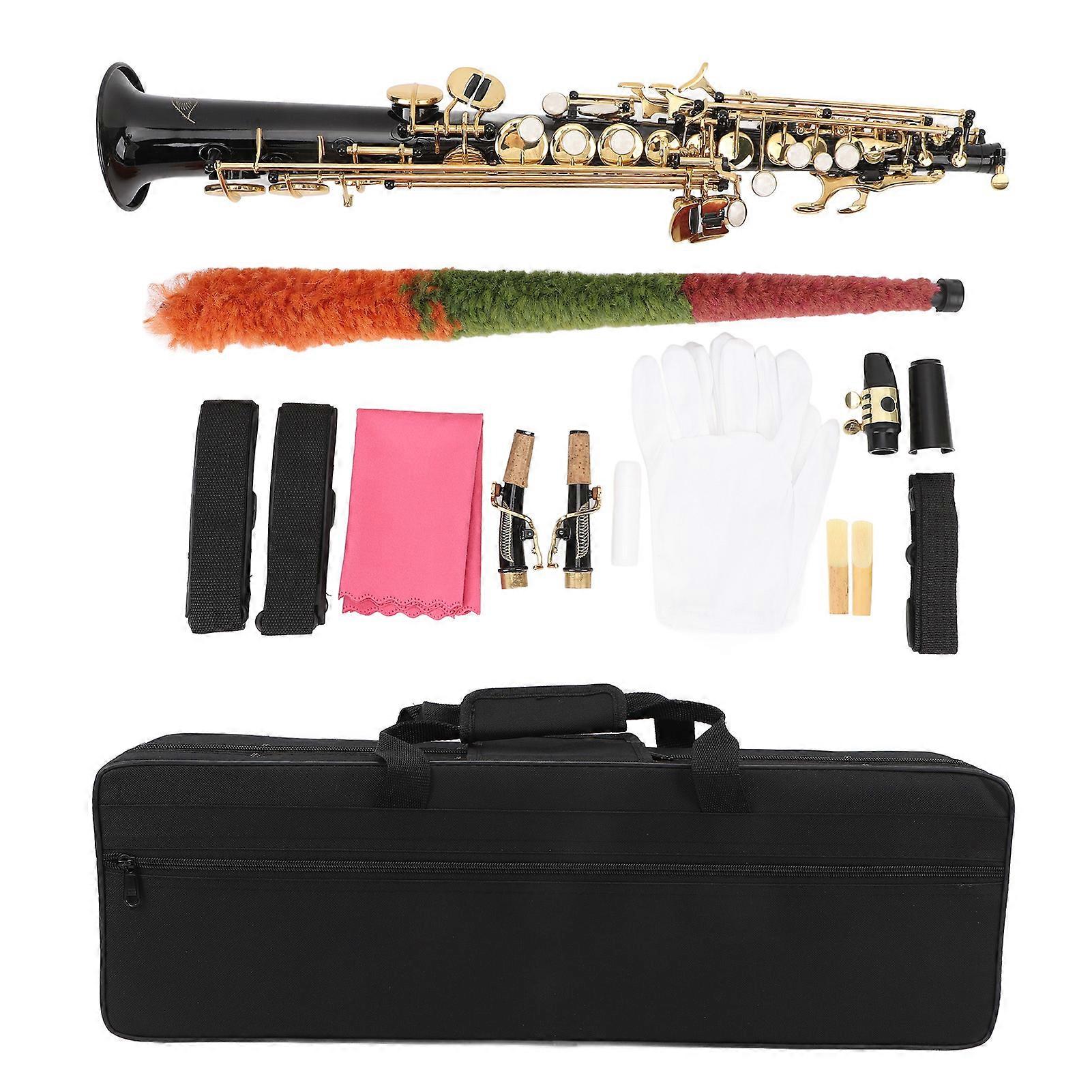 Kit de Saxofone Bb Key Saxofone Soprano Reto em Latão com Instrumento de Sopro com Bocal e Pescoço Duplo Curvado