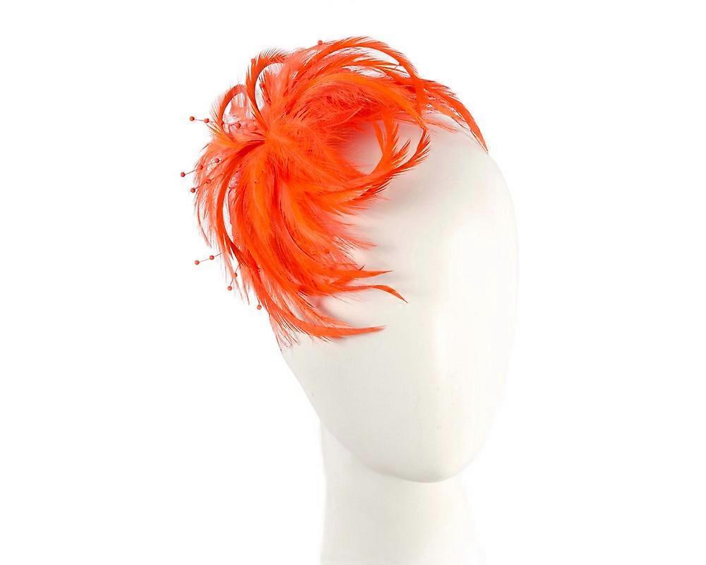 Orange custom made feather fascinator comb 4814OR