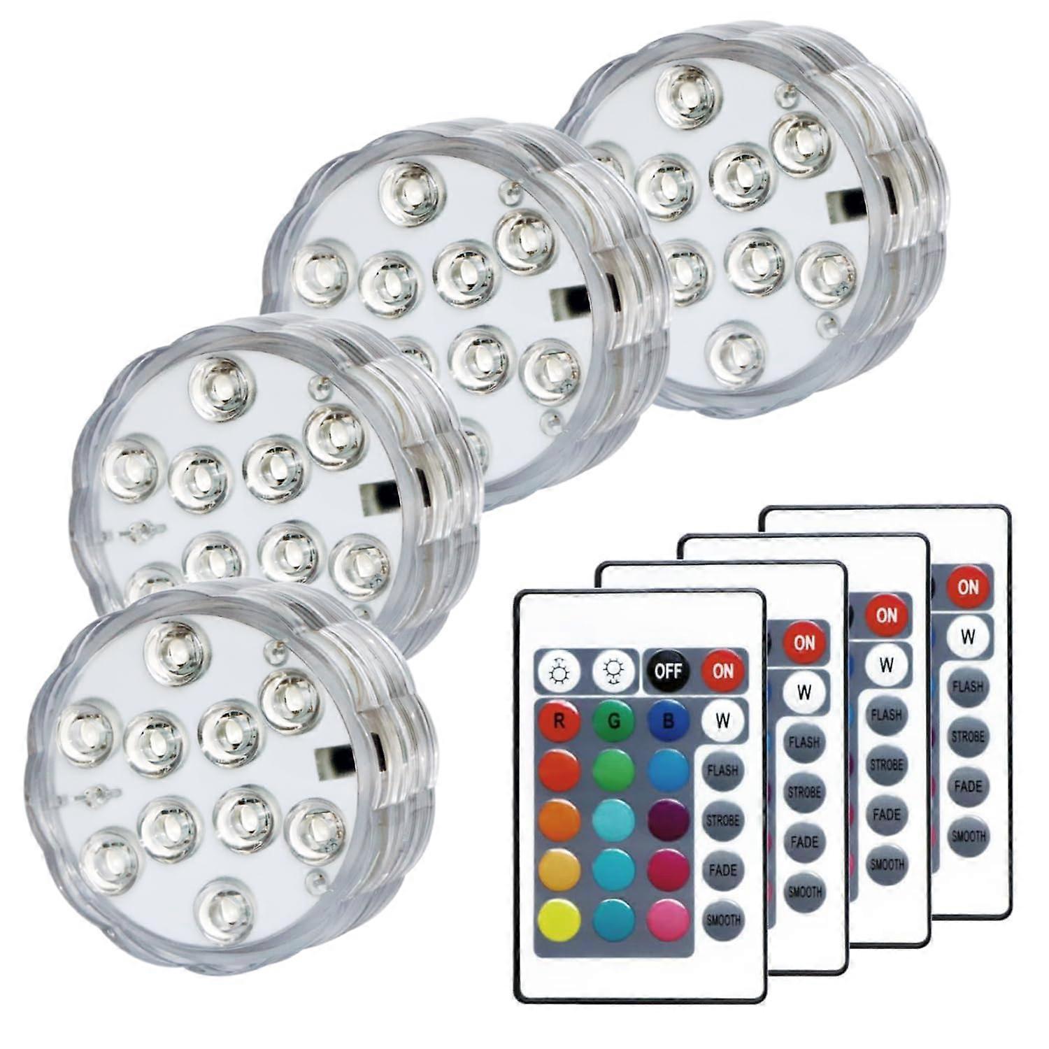 Submersible LED Lights with Remote, Color Changing Battery Powered Underwater LED Light Pucks for Pool Pond Camping Bucket Decoration (4 Packs)
