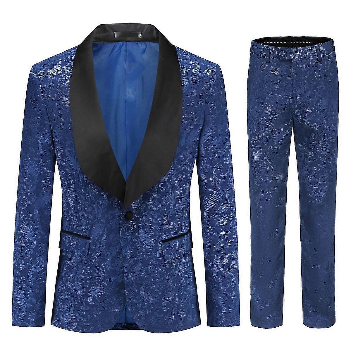 Mystdiy Mens 2 Pcs Printed Suit 1 Button Ślubne spodnie blezer