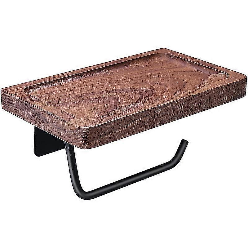 Black Walnut Toilet Paper Holder with Shelves and Wall-Mounted Design for Extra Large Rolls