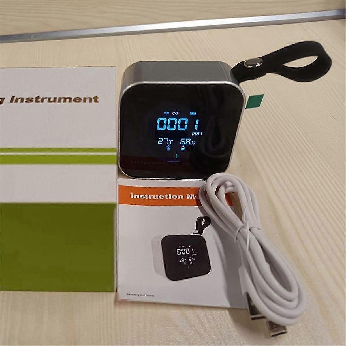 Carbon Monoxide Detector Portable CO Meter LED Display Temperature and Humidity Sensor Tester with USB Charging Port,C