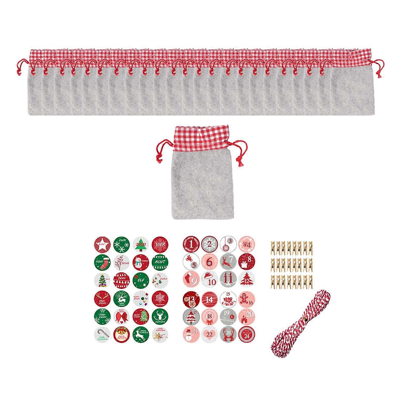 24Pcs Christmas Advent Calendar Bags Reusable Drawstring Gift Bag Pouches