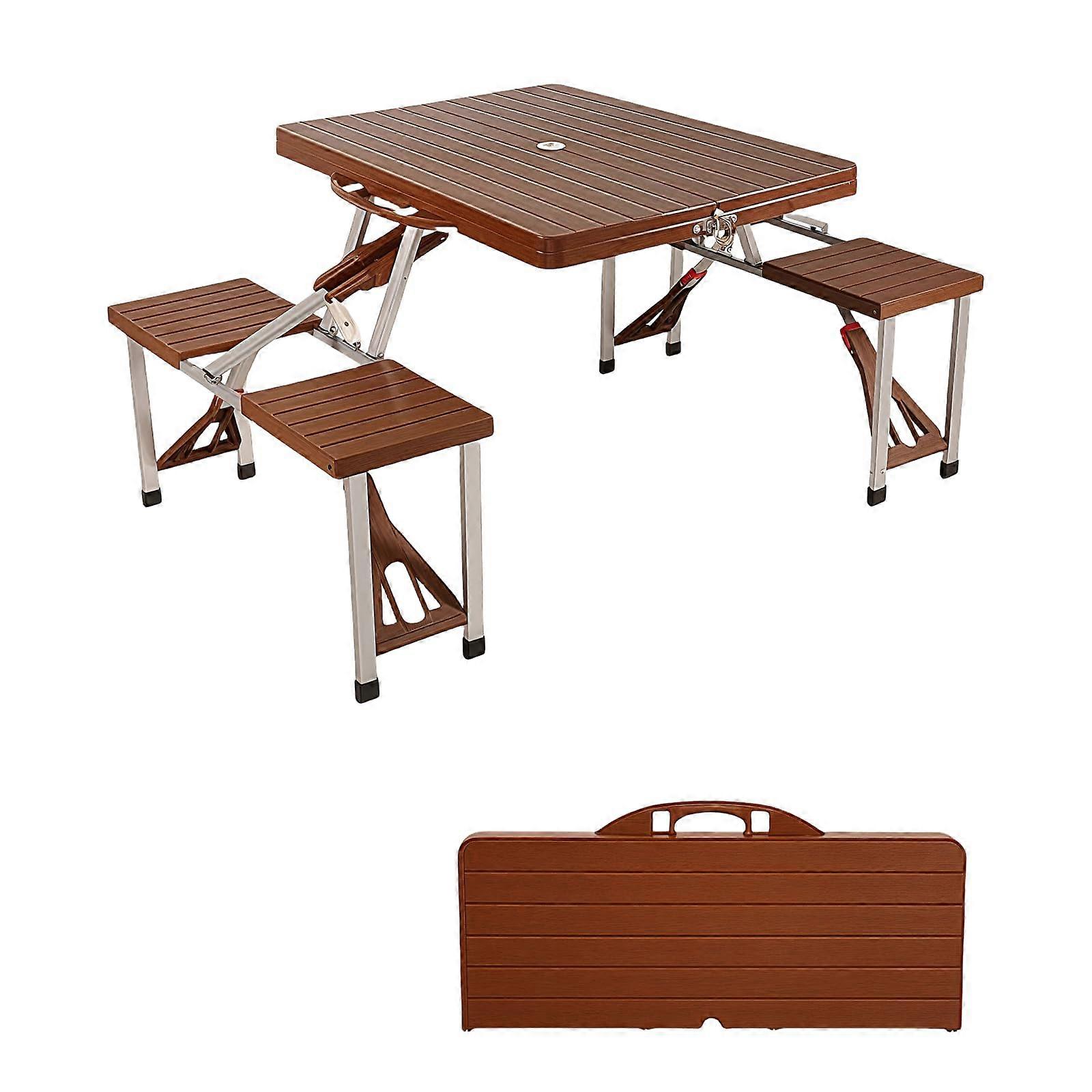 Outdoor Table and Chairs Set, One-Piece Folding Design with Four Chairs for Camping, Fishing, and Picnics