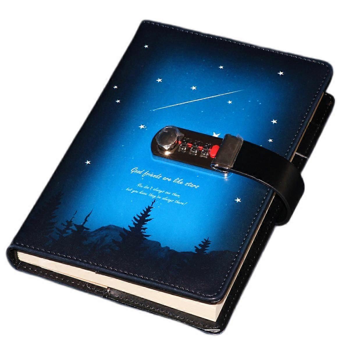 JUSCH Notebook For Work Pu Leather Notepad Journals Diary With Lock Thickened Hand Book Password Lock Notebooks For School (Meteor)