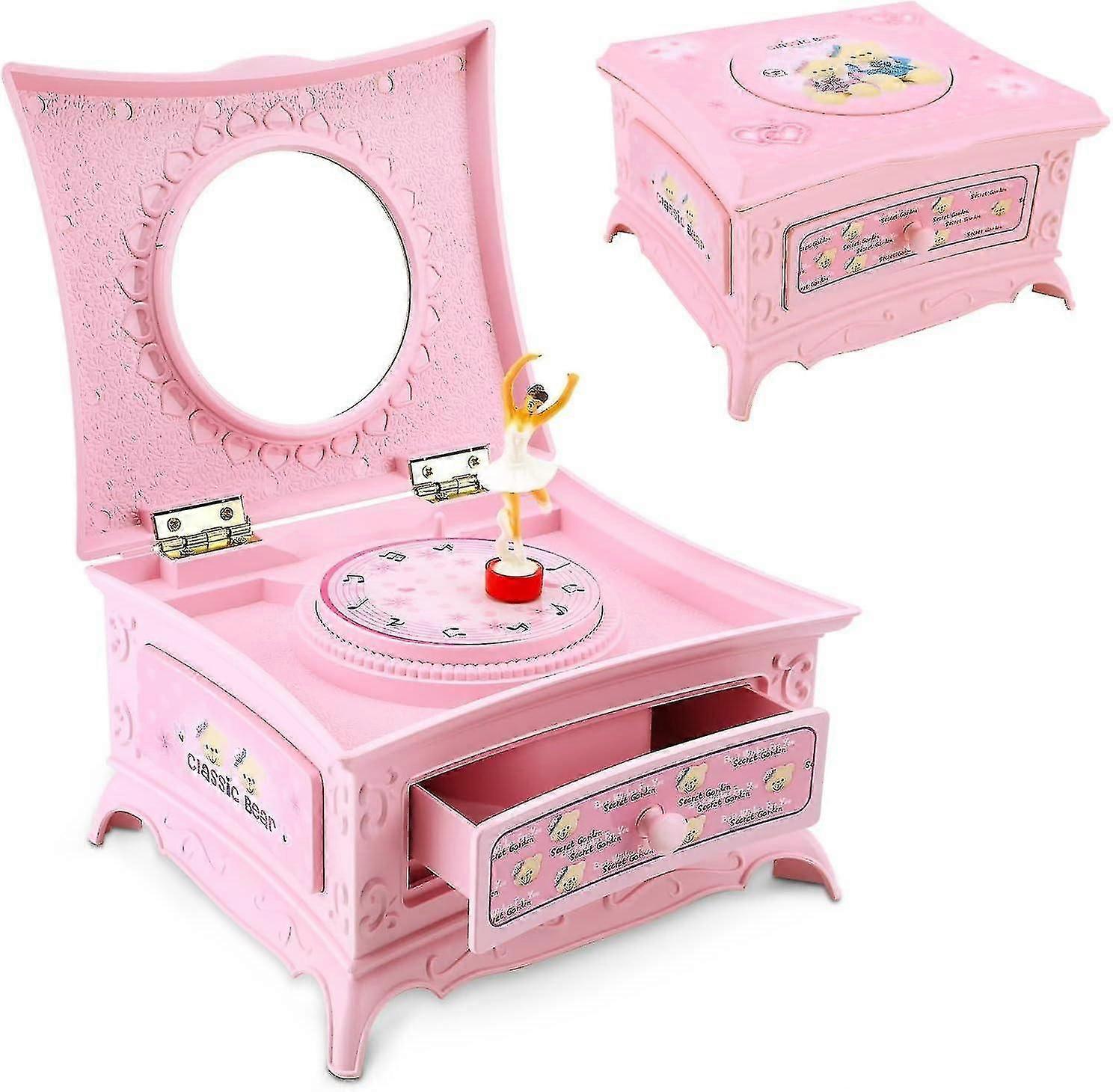Classical Music Box - Red, Jewelry Storage Music Box, Rotating Ballerina Music Case With Drawer Make
