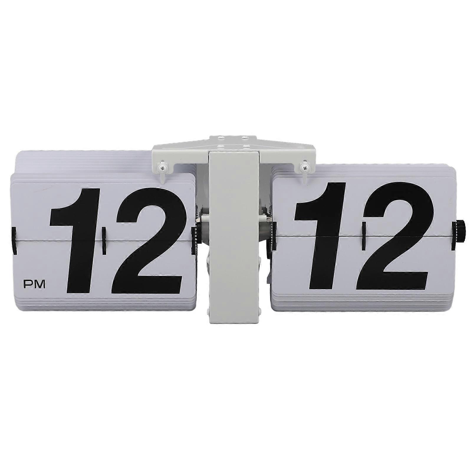 Retro Mechanical Flip Clock Large 12-Hour Wall Clock Desktop Table Clock Modern Minimalist Design White Stylish Home Decor Durable Meta
