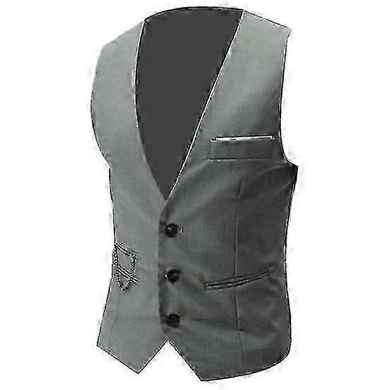 Solid Color V-neck Sleeveless Blazer With Button Pocket And Waistcoat