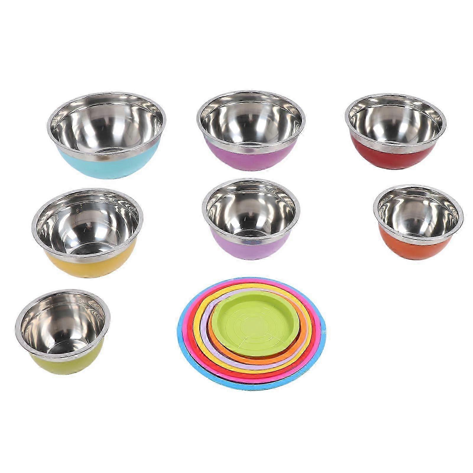7Pcs Mixing Bowls With Lids Stainless Steel Plastic Stackable Nesting Bowl Salad Food Container Set For Baking Cooking Prepping Serving