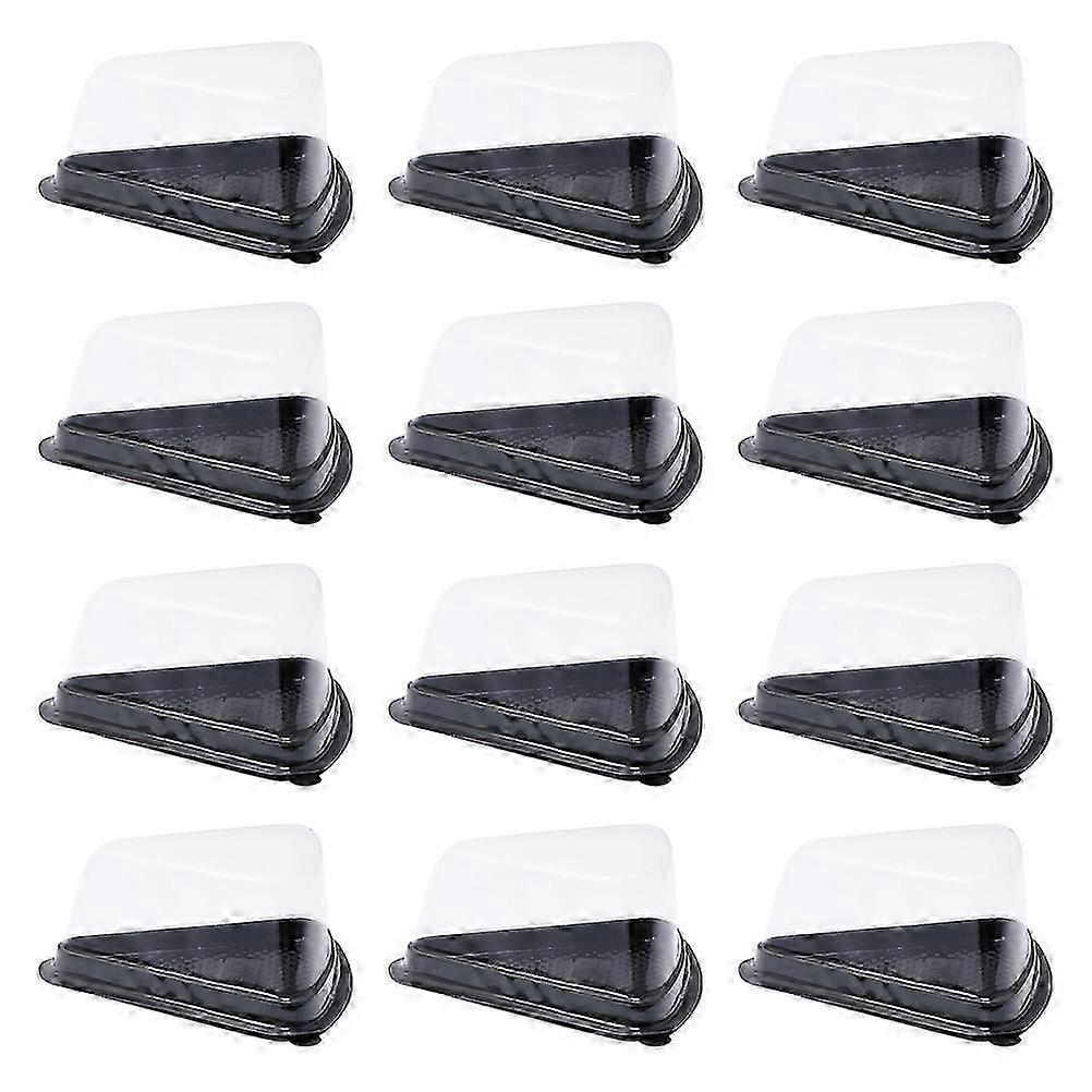 100pcs Black Clear Triangle Cake Boxes 14x11x7.5cm Single Cupcake Containers
