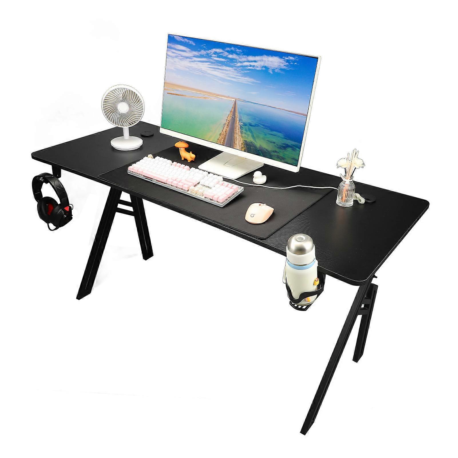 Computer Desk Non Slip Gaming Table 1.4m with Big Mouse Pad Water Cup Holder Earphone Hook