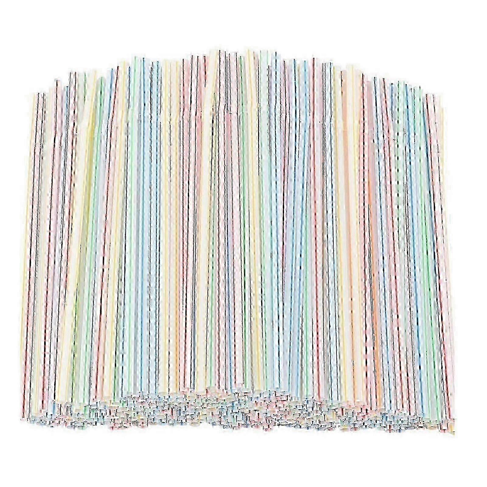 500pcs Plastic Drinking Straws 8 Inches Long Multi-Colored Striped Bedable