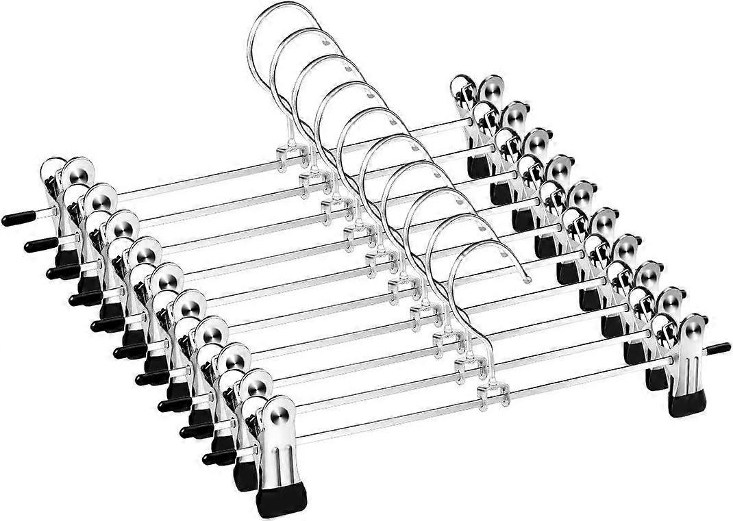 10 Pack Trouser Hanger Strong Chrome Skirt Coat Hangers with Non-Slip Clips for Skirts, Pants and Jeans