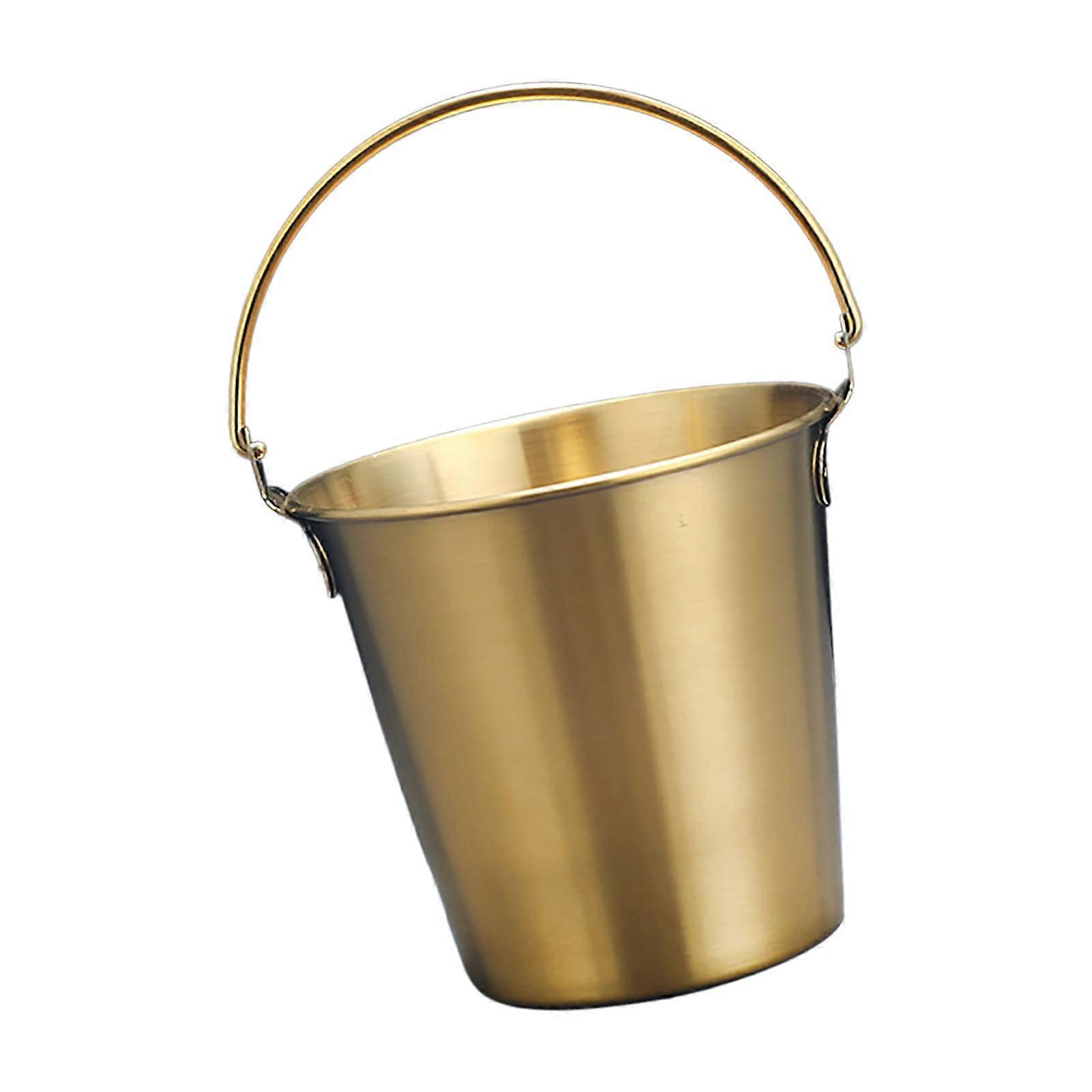 Mini stainless steel bucket, Small drink bucket with handle for wine, fries, household, parties and food (Gold)