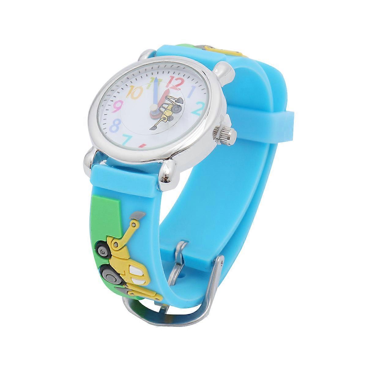 Waterproof Watches for Children Creative Cartoon Engineering Vehicle Quartz Watch for Kids Blue Color 1Set