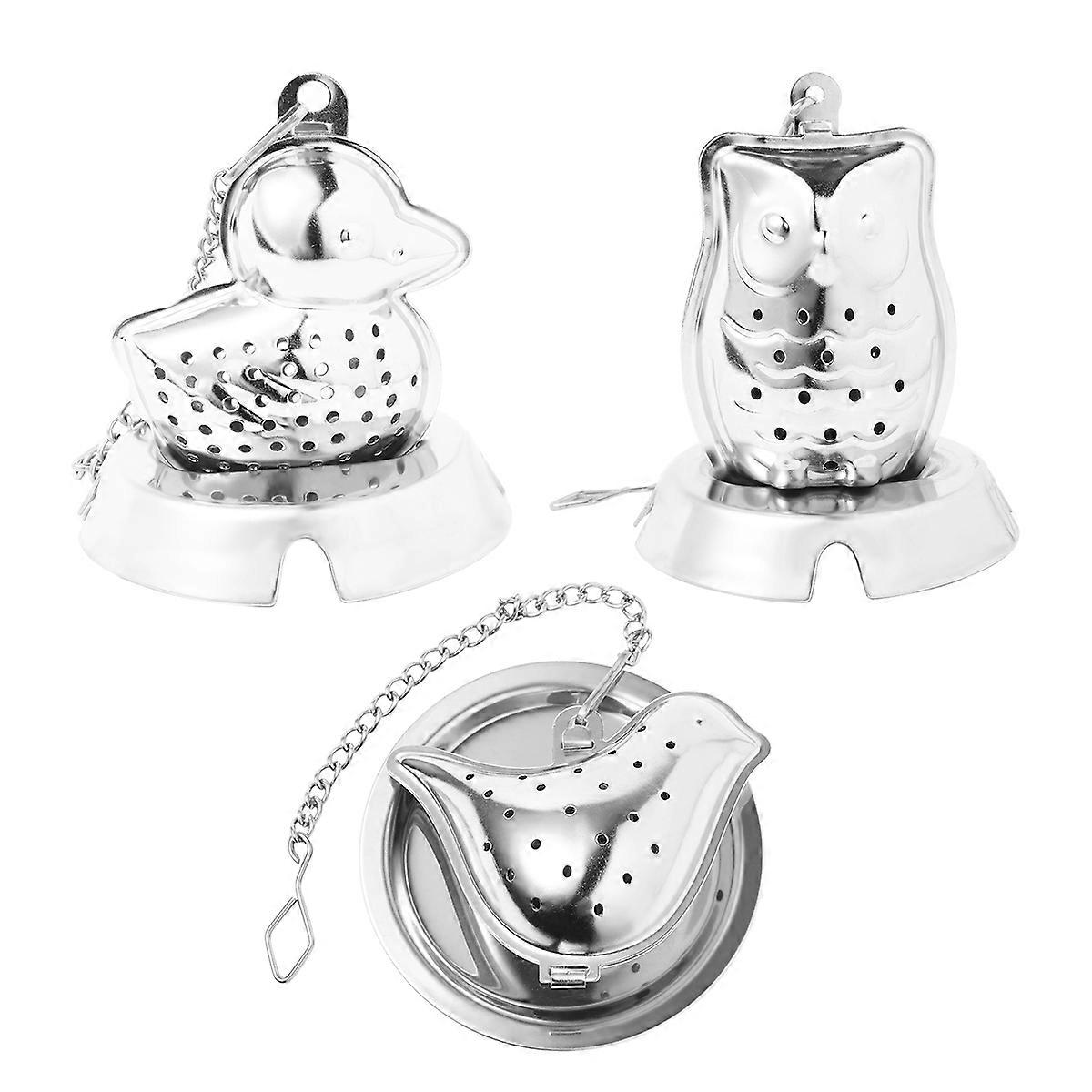 Fine Mesh Strainer Loose Leaf Tea Infuser Filter For Tea Drinking Home Use Animal Series Silver 3Pcs/Set