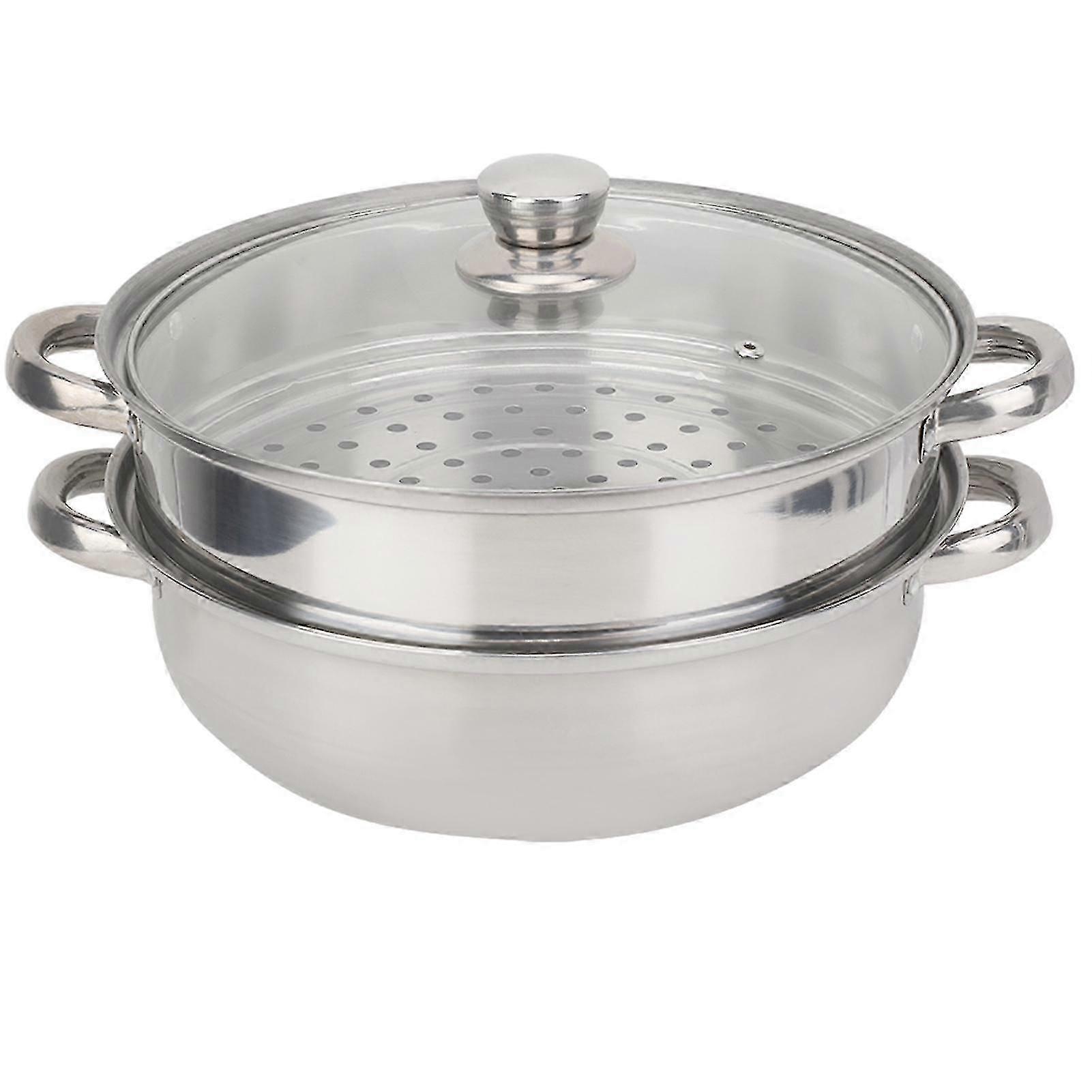Steamer Pot Stainless Steel Stack 2-Layer Steamer Pot Set with Visible Glass Lid Cookware Kitcken Tool for Cooking Vegetables, Seafood, Soups, Stews a