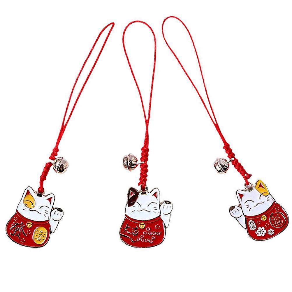 Japanese Fortune Cat Pendant Red Cat Shape Bag Charm for Phone Car Rearview Mirror Ornament Decoration present Giving 3Pack