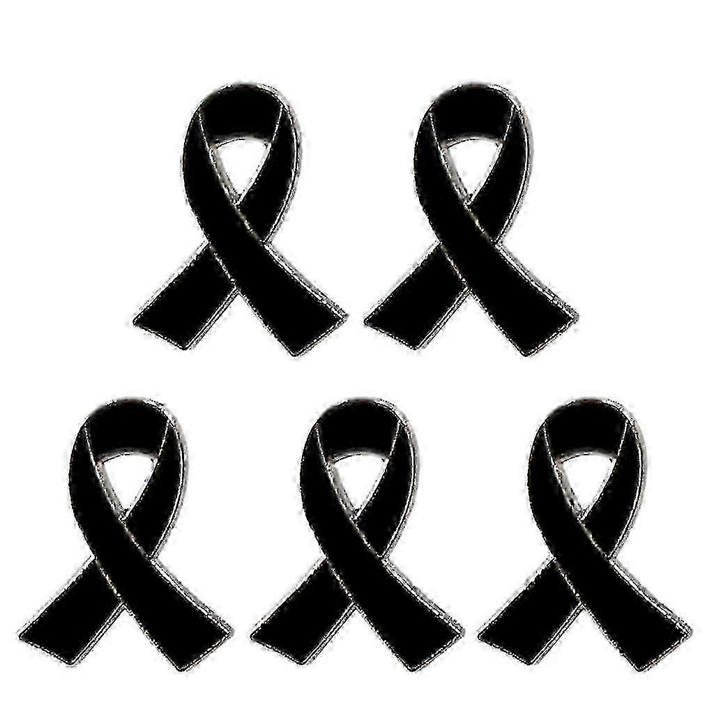 Set of 5 Ribbon Brooch Pins - Elegant Enamel Design, Alloy Material, Black