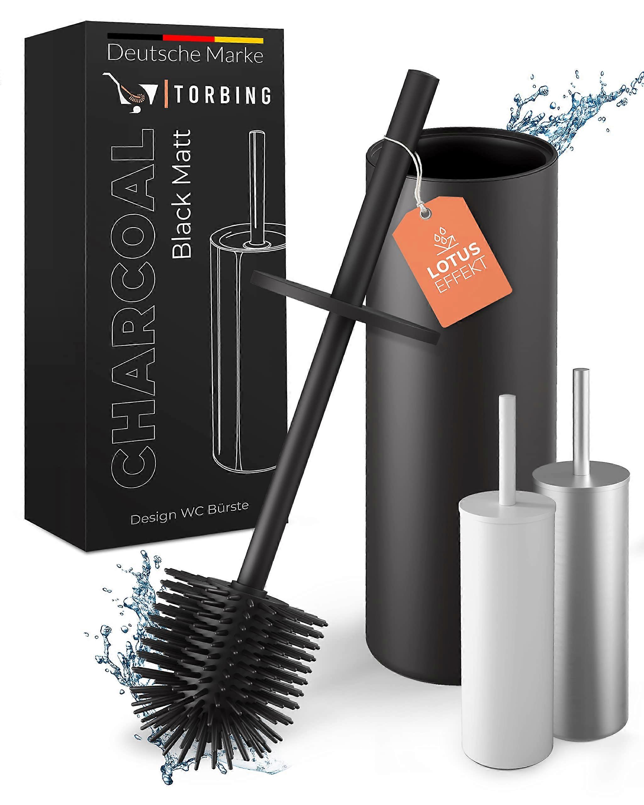 Designer Toilet Brush Stainless Steel - High-Quality Silicone Brush with Closed Holder - Modern Charcoal Black Matte Design
