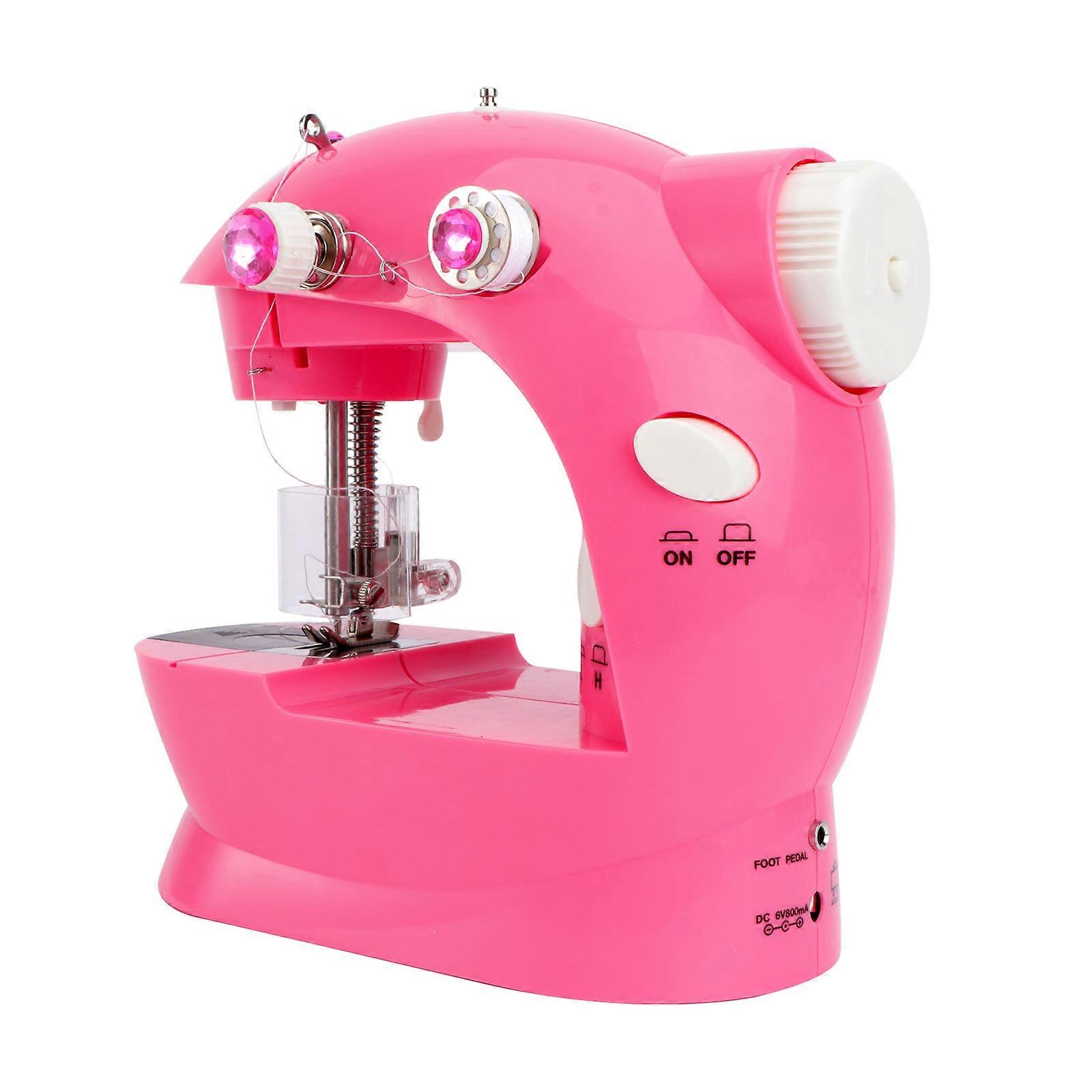 Compact Mini Sewing Machine Crafting Mending LED Lighting Pink 1Set