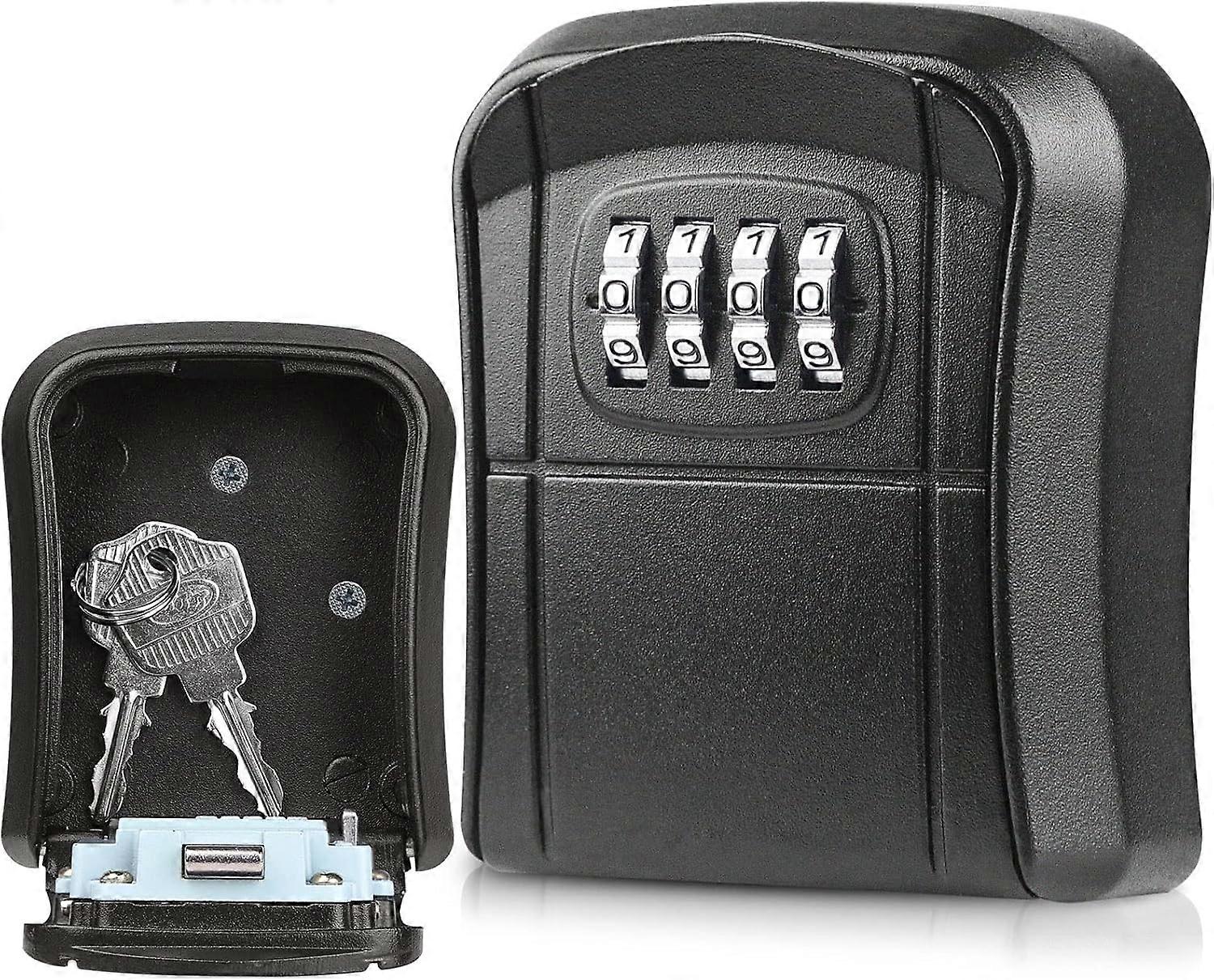 Secure Key Box, 4 Digit Combination Code, Safe Storage Zinc Alloy Lock Safe Box, Black (AAA)