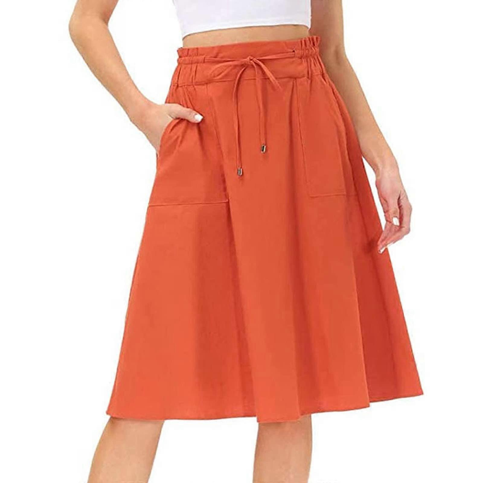 Boho Maxi Skirt Women's Elastic Waist Drawstring High Waist A Line Orange XXL 2025 Casual