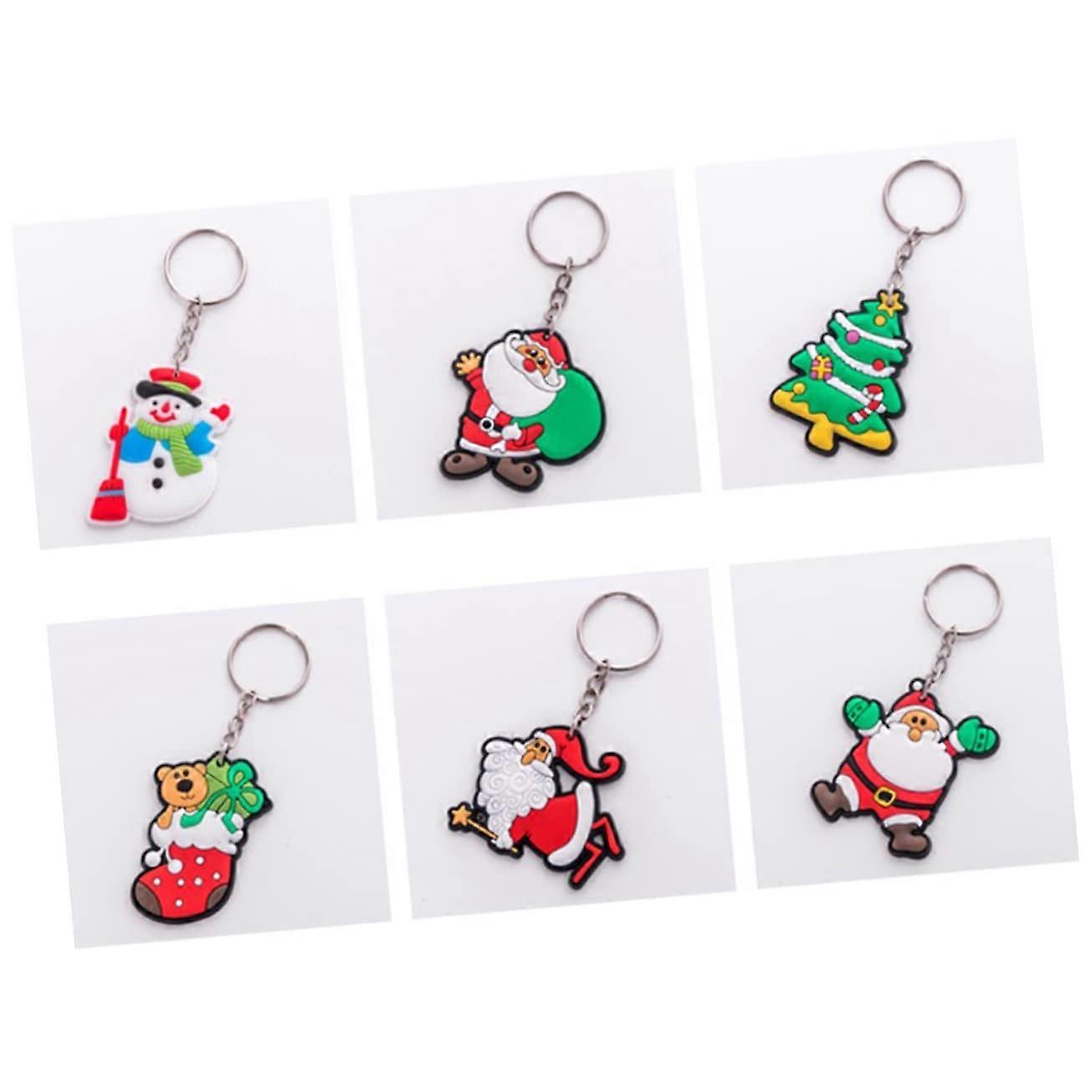 6 Christmas Keychains Set - Santa Claus, Snowman, and Christmas Car Designs - Holiday Accessories for Keys - 6 Pieces