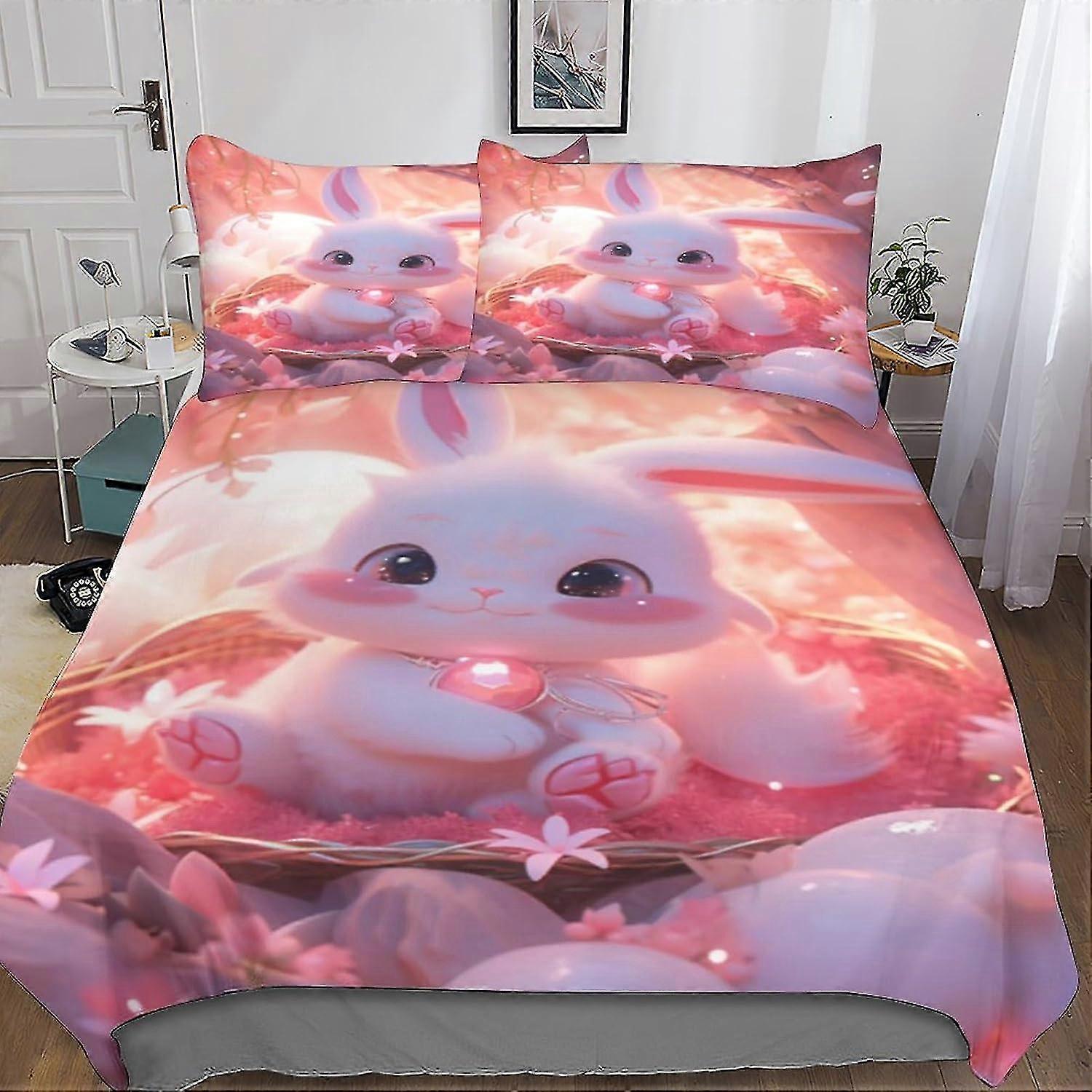 Soft Duvet Cover Set with Cute Animal Design, Printed Duvet Cover and Pillowcase, 3 Piece Set for Adults and Children