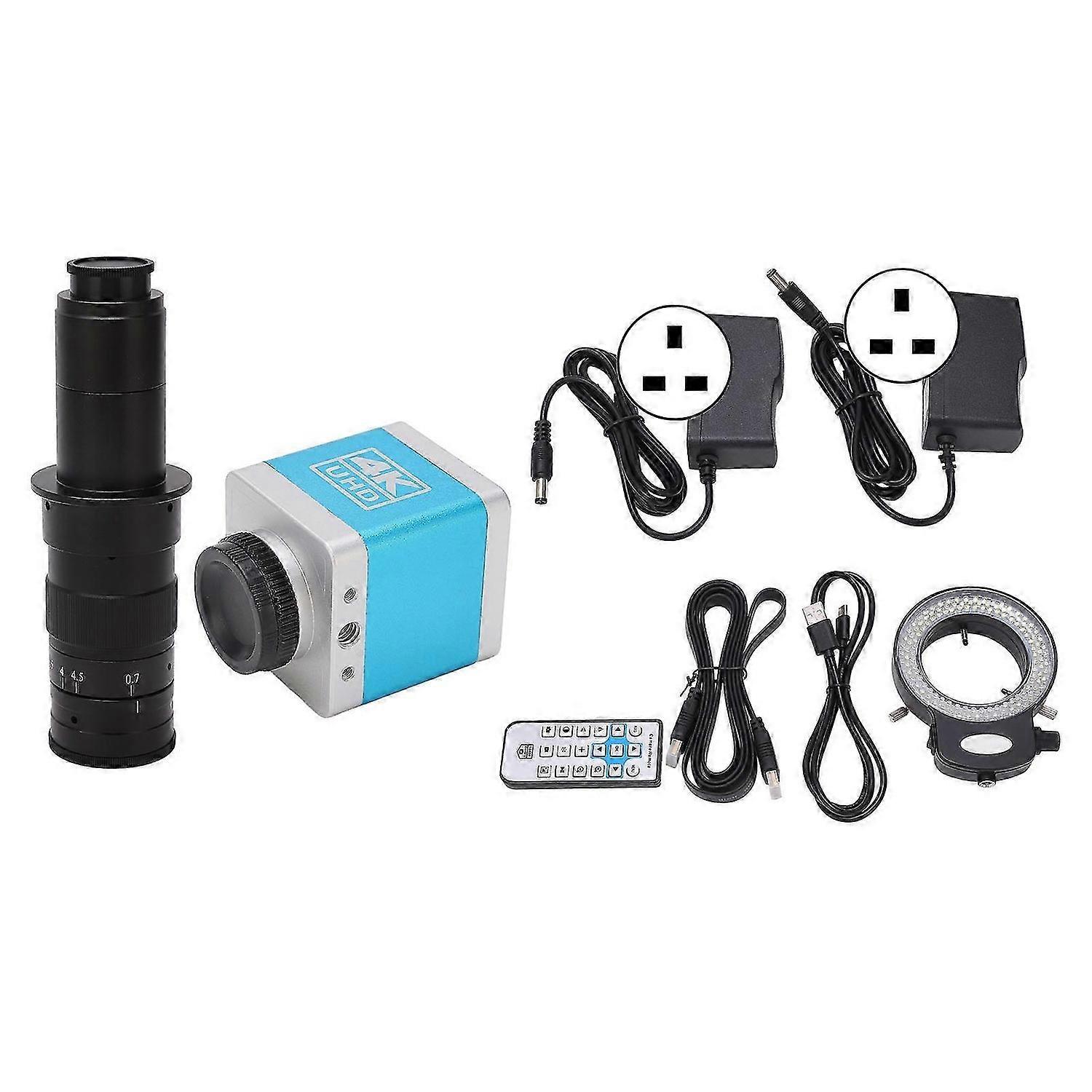 4K Microscope Camera HD Output USB Industrial Camera with 180X Lens Ring Light 100240V Plug