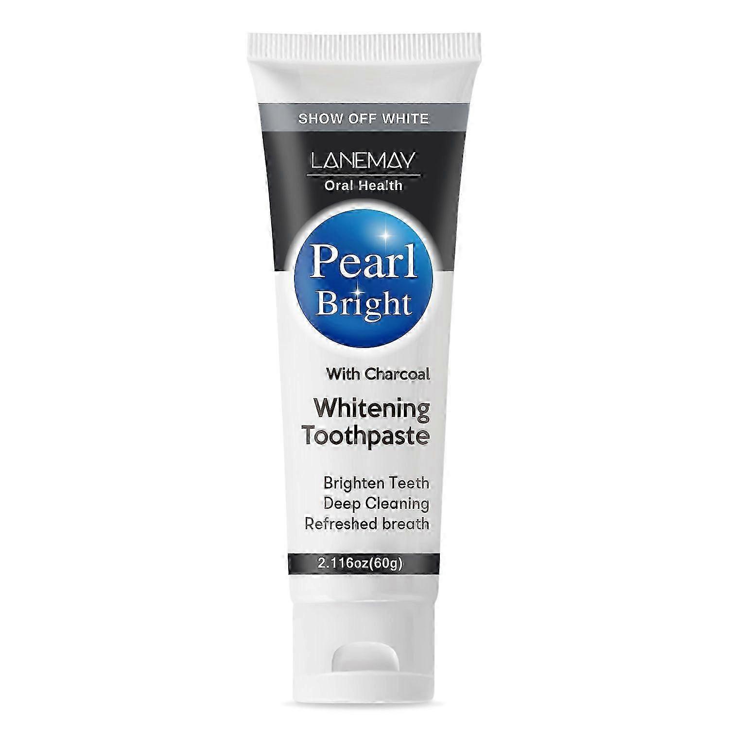 Pearl Brighten Professional Whitening Toothpaste with Charcoal, Up to 4 Shades Whiter Teeth, Natural Formula, Enamel Protection, Fresh Breath