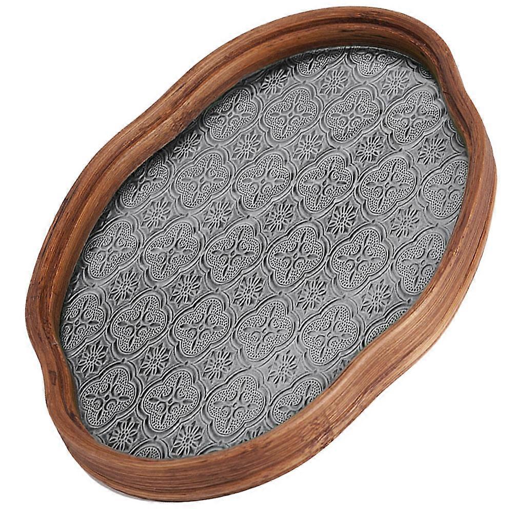 Tray For Coffee Table Glass Flower Pattern Bamboo Tray Vintage Style Homeowners 1Set