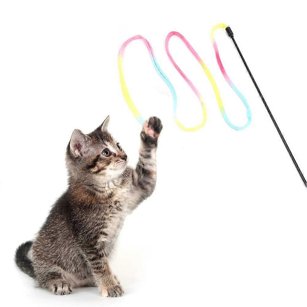 Cat String Toys for Indoor Cats, Interactive Teaser Wand with Colorful Rainbow Ribbon for Most Cats, 30-Inch Adjustable Length