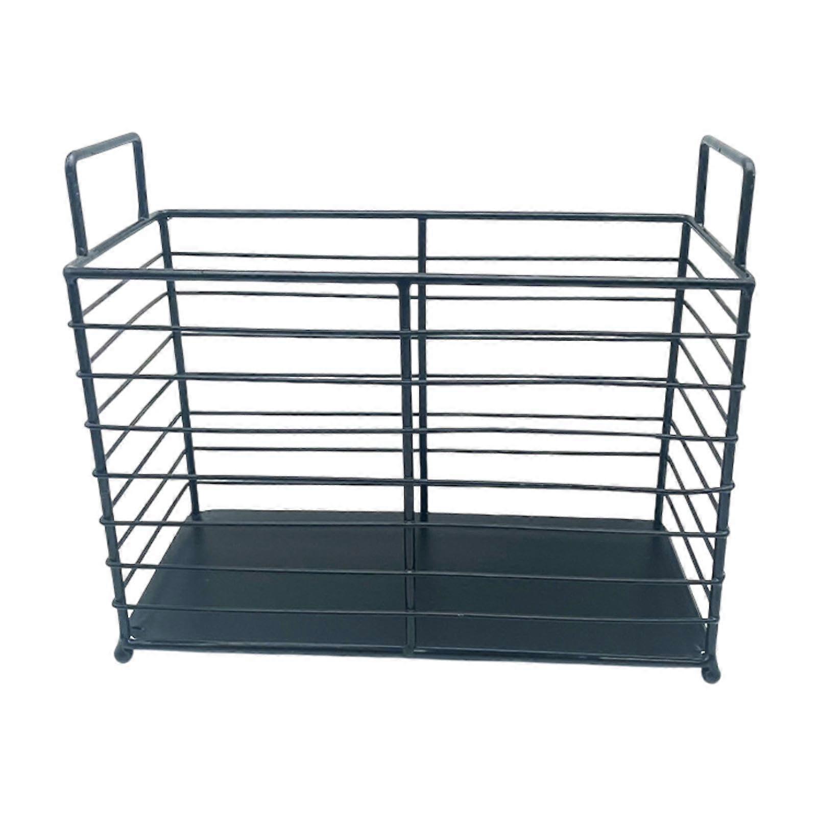 Magazine Holder File Organiser, Metal Portable with Handle, Versatile Desktop Shelf for Home Office, Black, Large Capacity