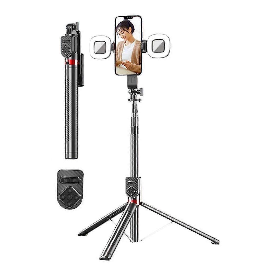 P100TK Anti Shake Phone Tripod Stand Retractable Bluetooth-compatible Selfie Stick with Dual Square Fill Light