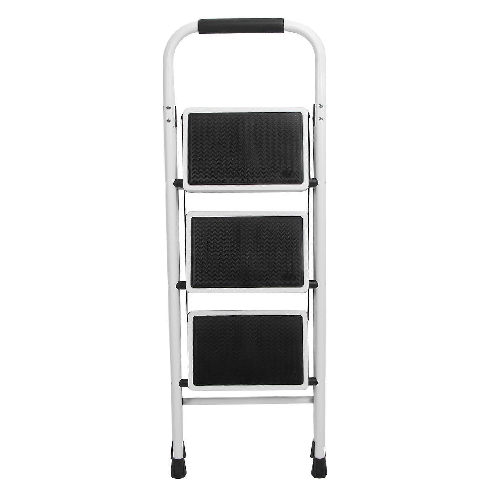 3 Step Ladder with Non Slip Wide Pedals Lightweight Steel Folding Step Stool for Home and Kitchen 150kg Load White