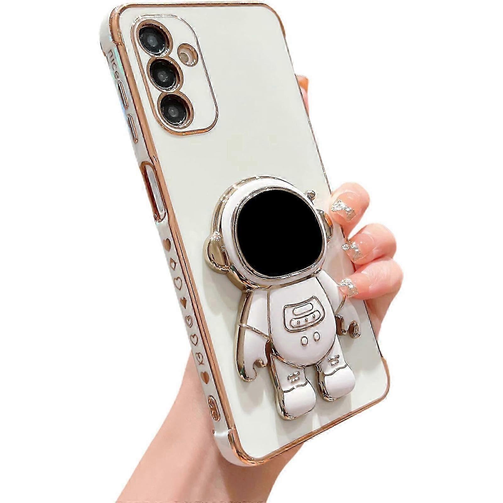 for Samsung Galaxy A55 5G Phone Case with 6D Plating Astronaut Hidden Stand, Camera Protector, Shockproof Bumper, Electroplate Luxury Elegant Cover