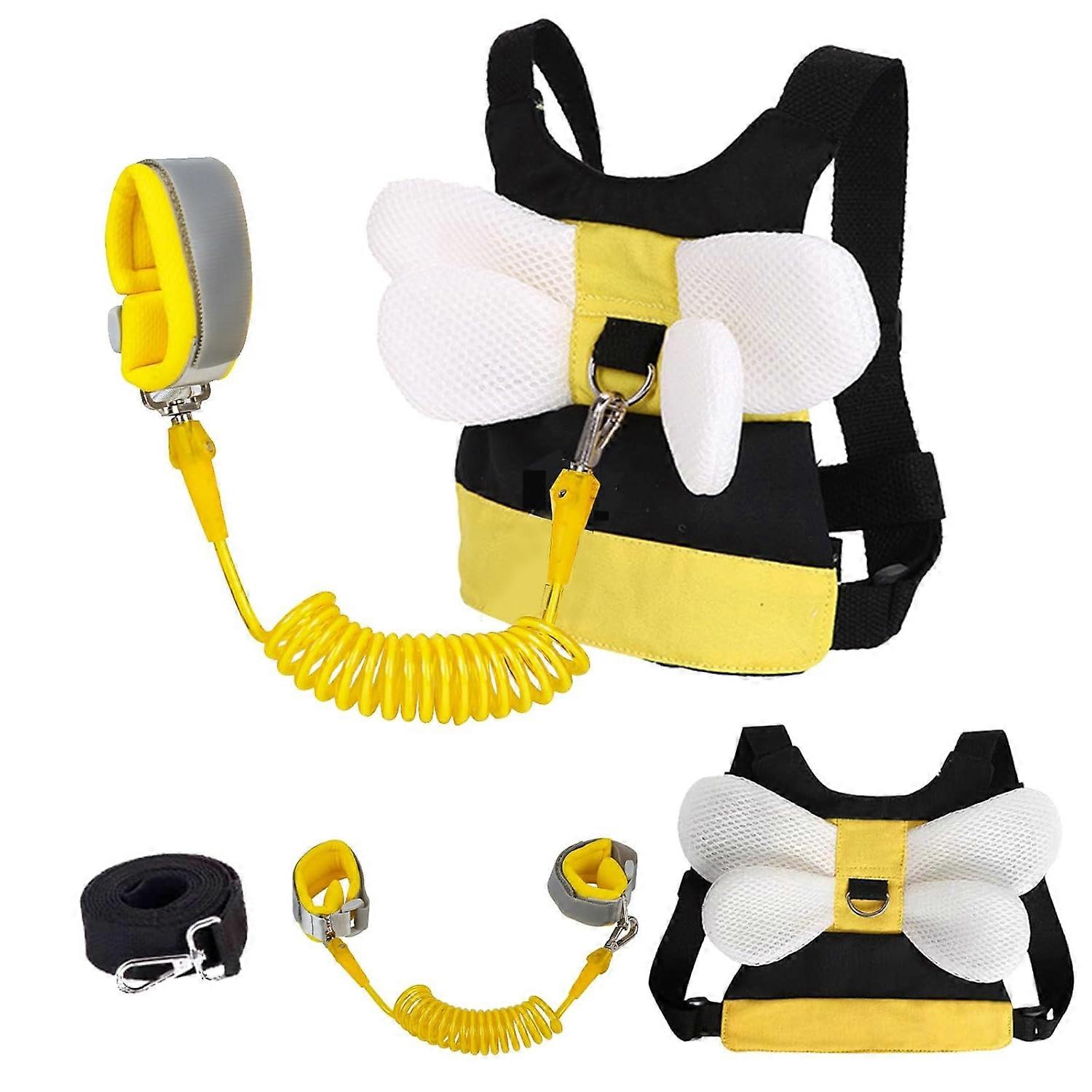 Adjustable Toddler Safety Harness with Wrist Strap, Child Walking Assistant Leash with Secure Lock, Yellow Bee DesignAnti Lost Harness no Pocket