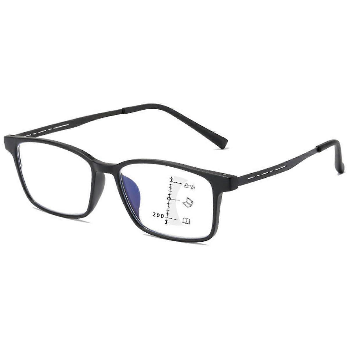 Progressive Multifocus Reading Glasses AntiBlue Light TR90 Retro 1 X Matt Black 4.0