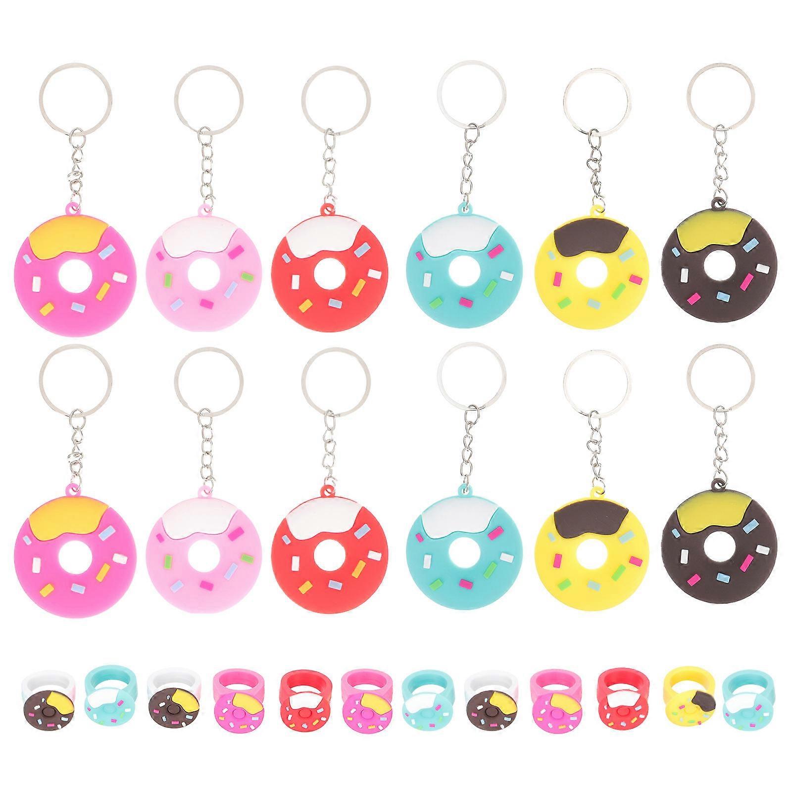 24PCS Donut Keychains for Party Favors, Birthday Celebrations, Donut Themed Parties, Classroom Rewards – PVC Soft Design