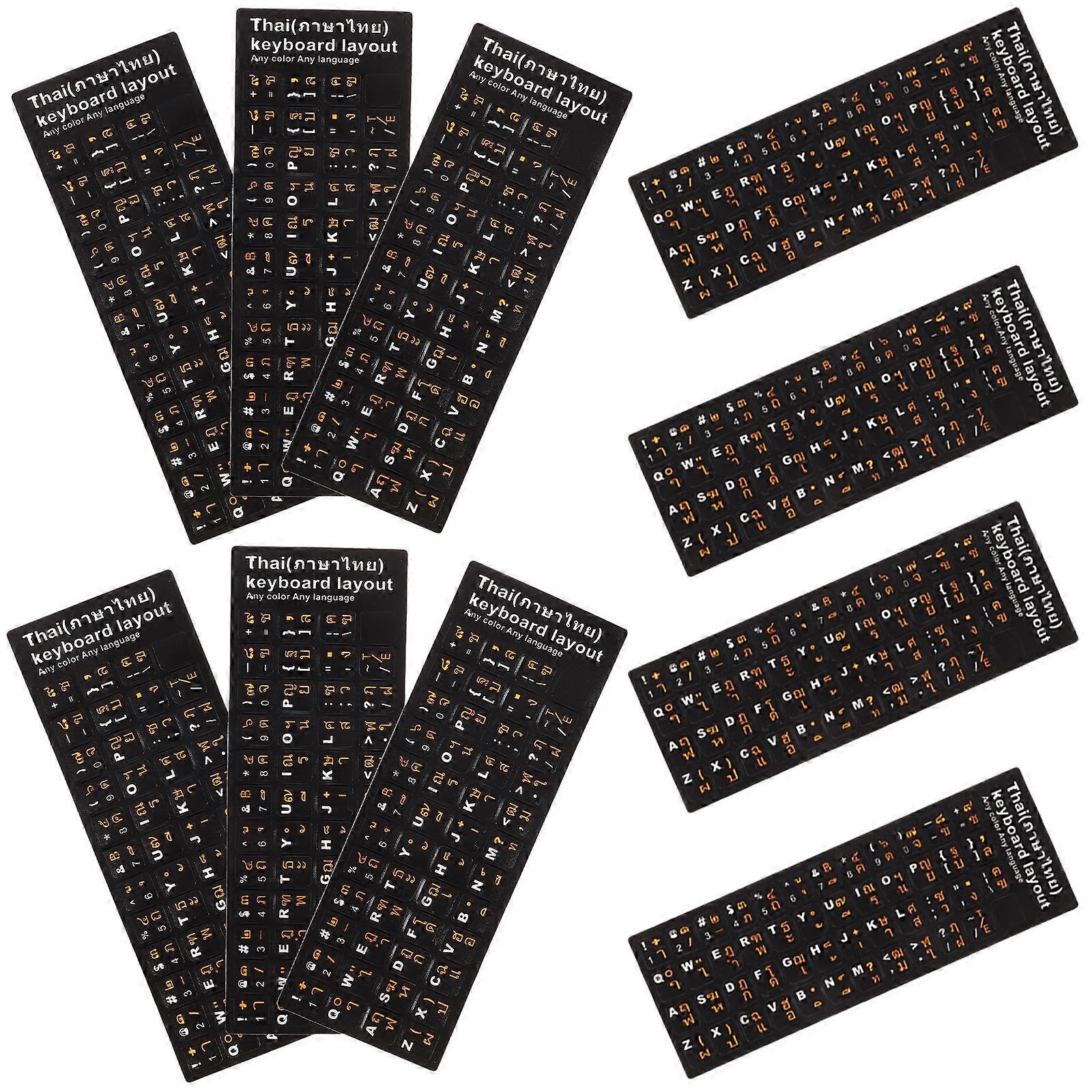 Thai Language Keyboard Stickers Protective Computer Keyboard Accessory Black Background with Orange and White Letters For Typing 10 Sheets