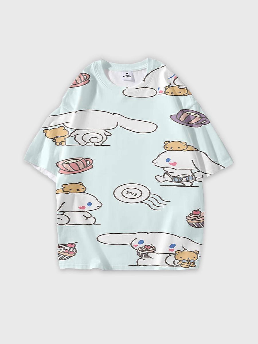 T-shirt round neck Cartoon Pattern loose short sleeve E2529