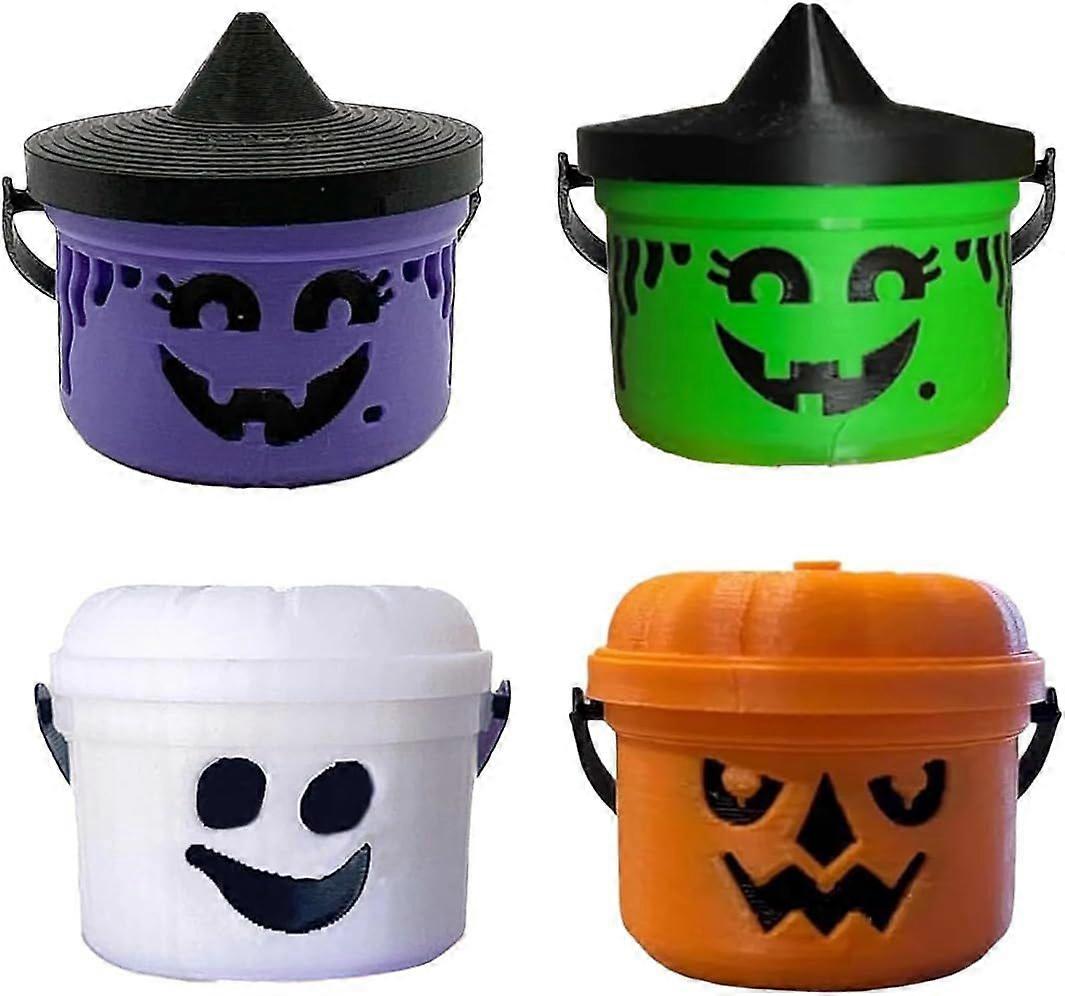 4Packs Spooky Mini Boo Bucket Figurines, Mini Halloween Nostalgia Bucket, Small Halloween Buckets Bulk, Halloween Candy Bowl, Trick or Treat